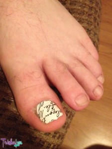 Sally Hanson Salon Effects Real Nail Polish Strips in Love Letter on Dominic's toe